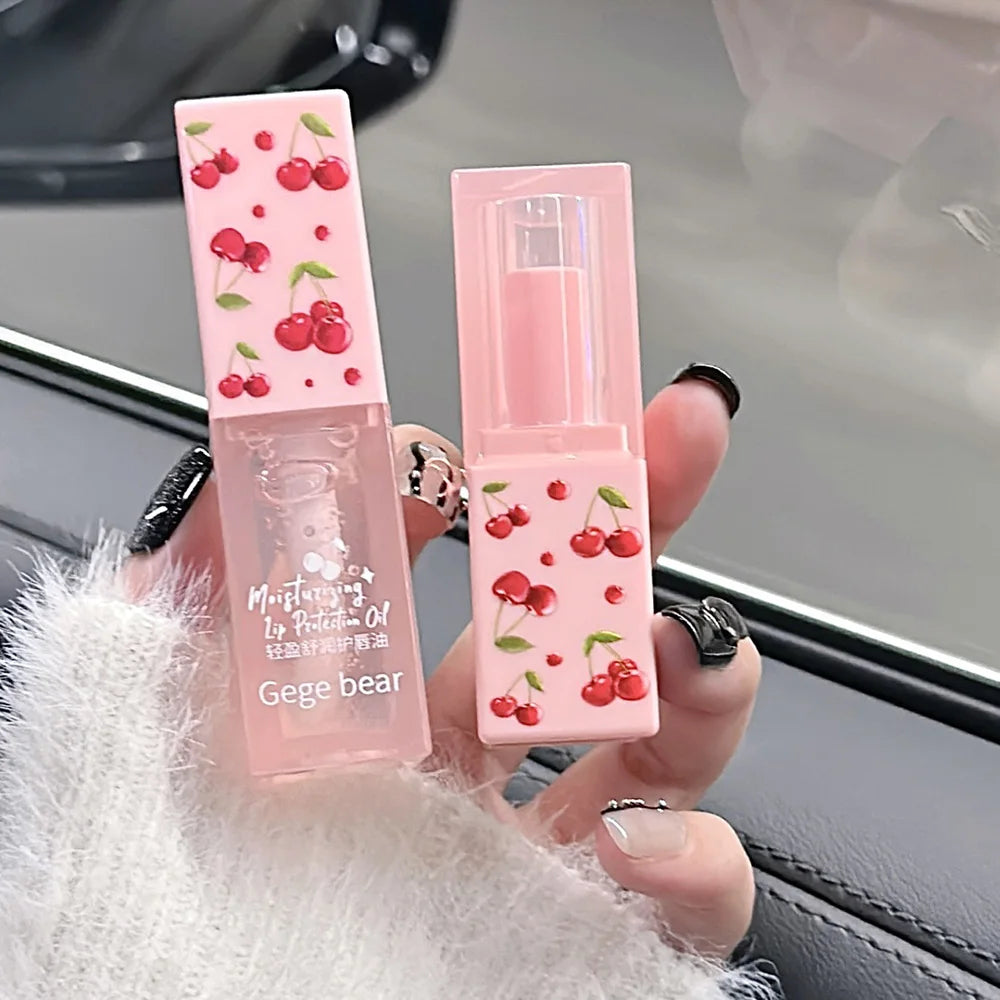 π Gege Bear Cherry Lip Care Set β Hydrating Lip Balm & Oil for Soft, Supple Lips