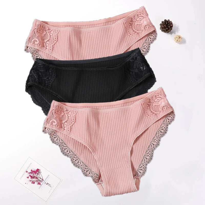 3PCS Set Floral Lace Cotton Panty – Soft & Sexy Women’s Briefs