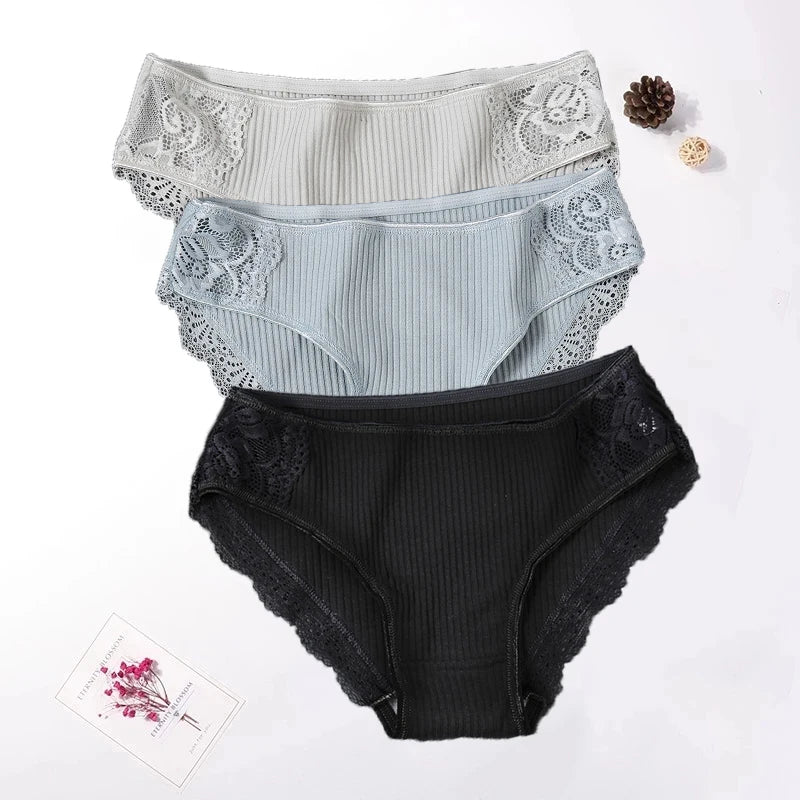 3PCS Set Floral Lace Cotton Panty – Soft & Sexy Women’s Briefs