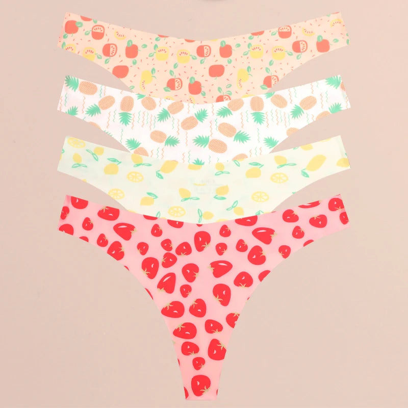 4Pcs Seamless Print Thongs Set – Ultra Soft & Sexy Comfort Fit Women’s Underwear