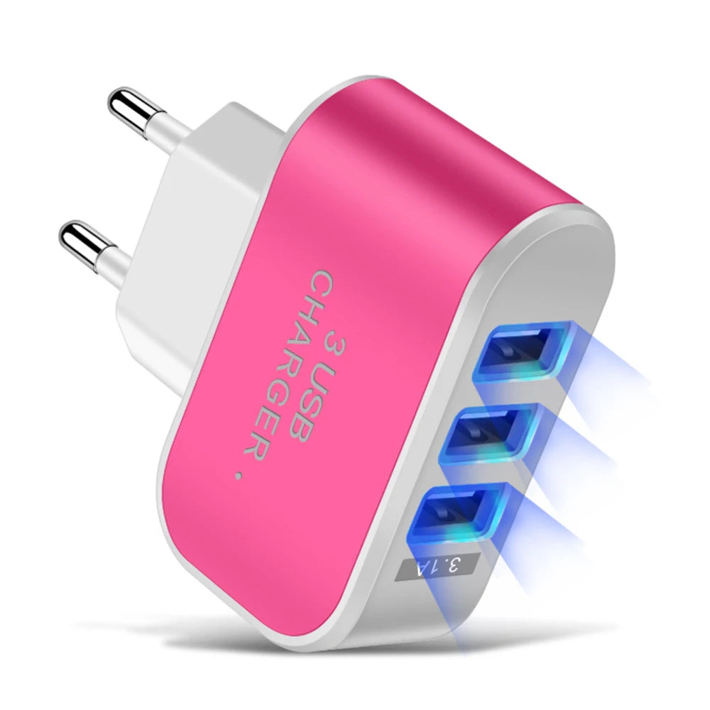 3-Port USB LED Travel Charger Adapter β Portable, Fast Charging, Universal for All Phones