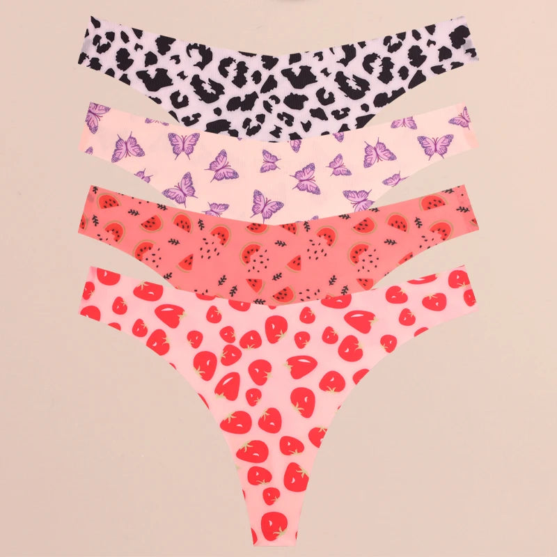 4Pcs Seamless Print Thongs Set – Ultra Soft & Sexy Comfort Fit Women’s Underwear