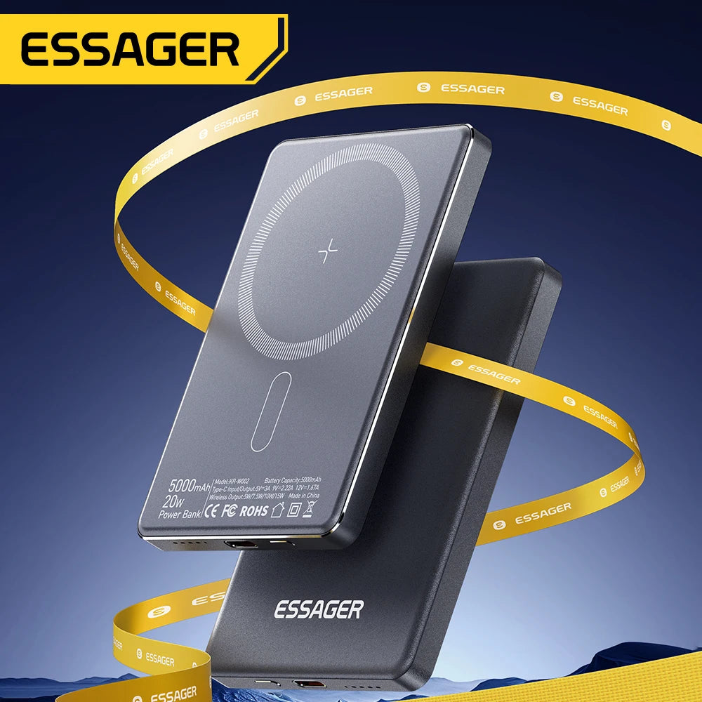 Essager 20W MagSafe Magnetic Wireless Power Bank – Ultra Slim 5000mAh Fast Charger for iPhone 16/15/14/13