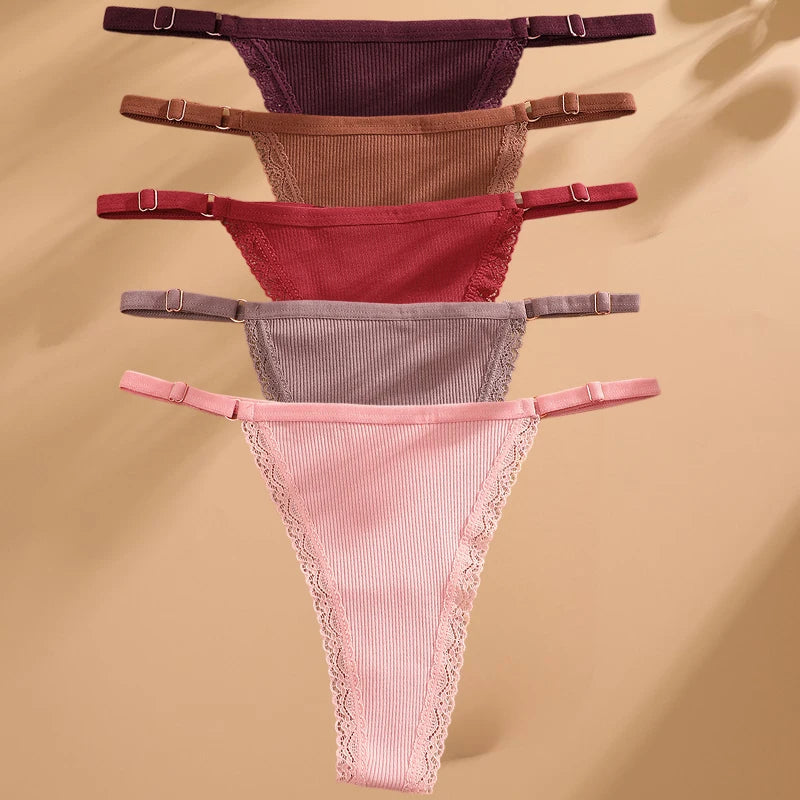 5Pcs Set Cotton G-String Thong Panty – Adjustable Waist T-Back Lingerie