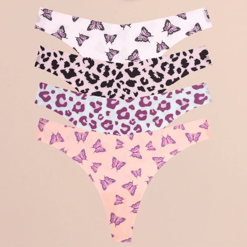 4Pcs Seamless Print Thongs Set – Ultra Soft & Sexy Comfort Fit Women’s Underwear