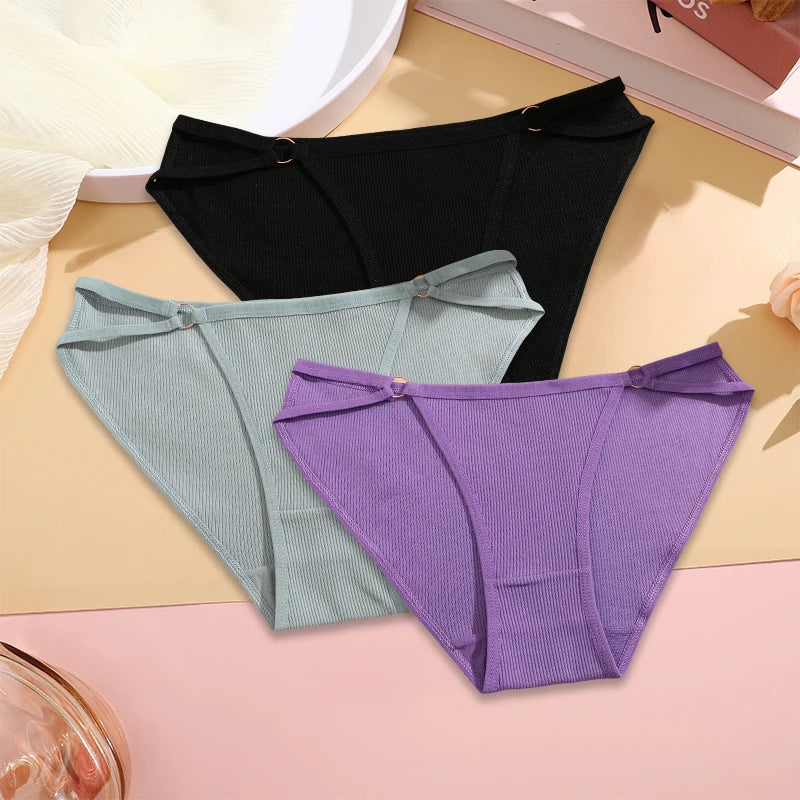 3PCS Set Women’s Cotton Panty – Low Rise Briefs with Button Design