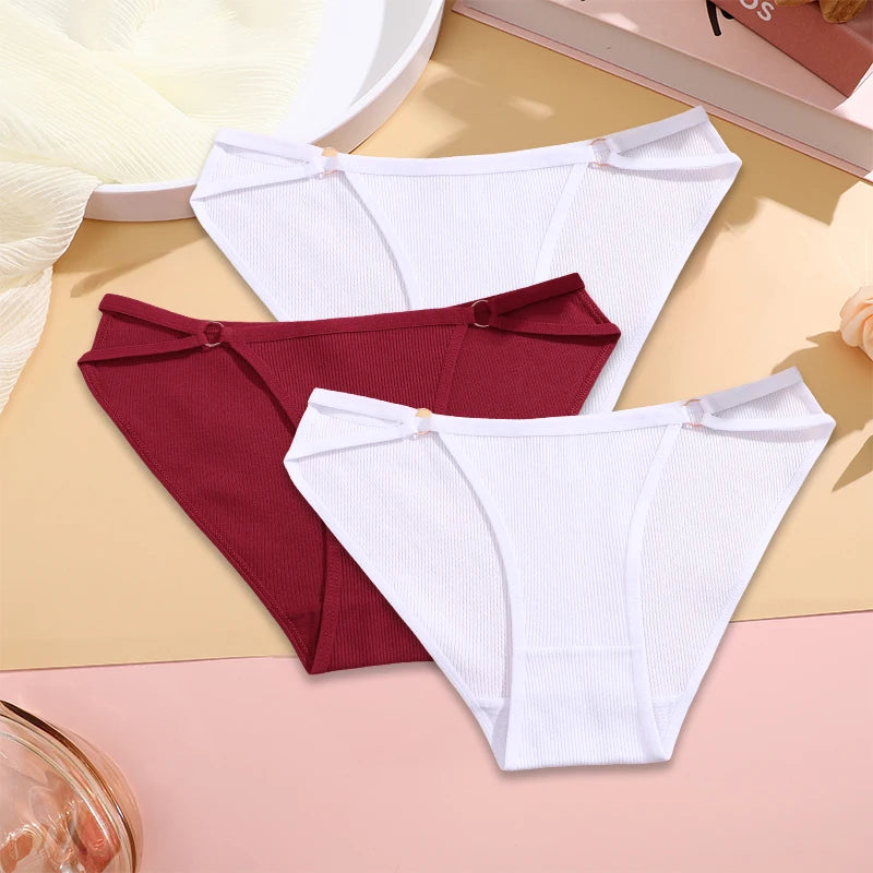 3PCS Set Women’s Cotton Panty – Low Rise Briefs with Button Design