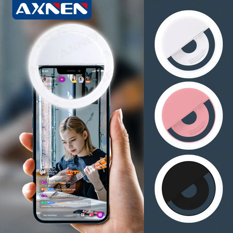 Mini LED Selfie Ring Light Clip – USB Rechargeable Fill Light for iPhone & Android
