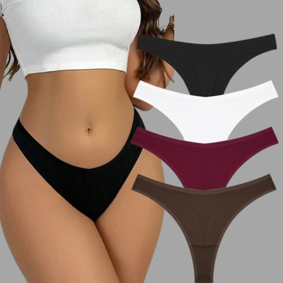 4PCS Women's Cotton Thongs Panty Set – Sexy Low Waist G-String Underwear