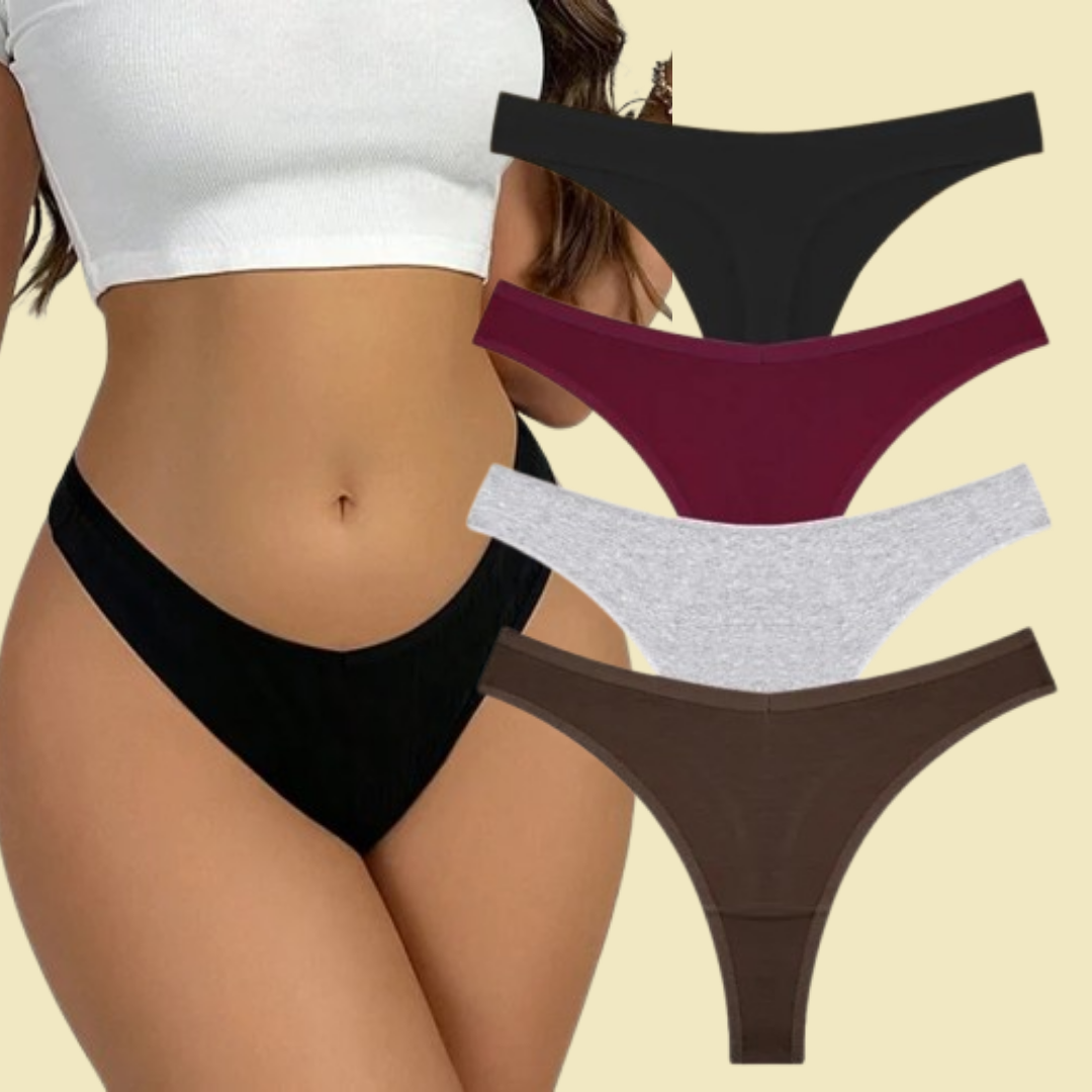 4PCS Women's Cotton Thongs Panty Set – Sexy Low Waist G-String Underwear