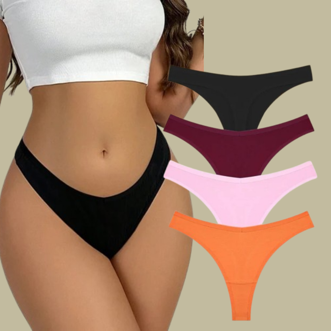 4PCS Women's Cotton Thongs Panty Set – Sexy Low Waist G-String Underwear