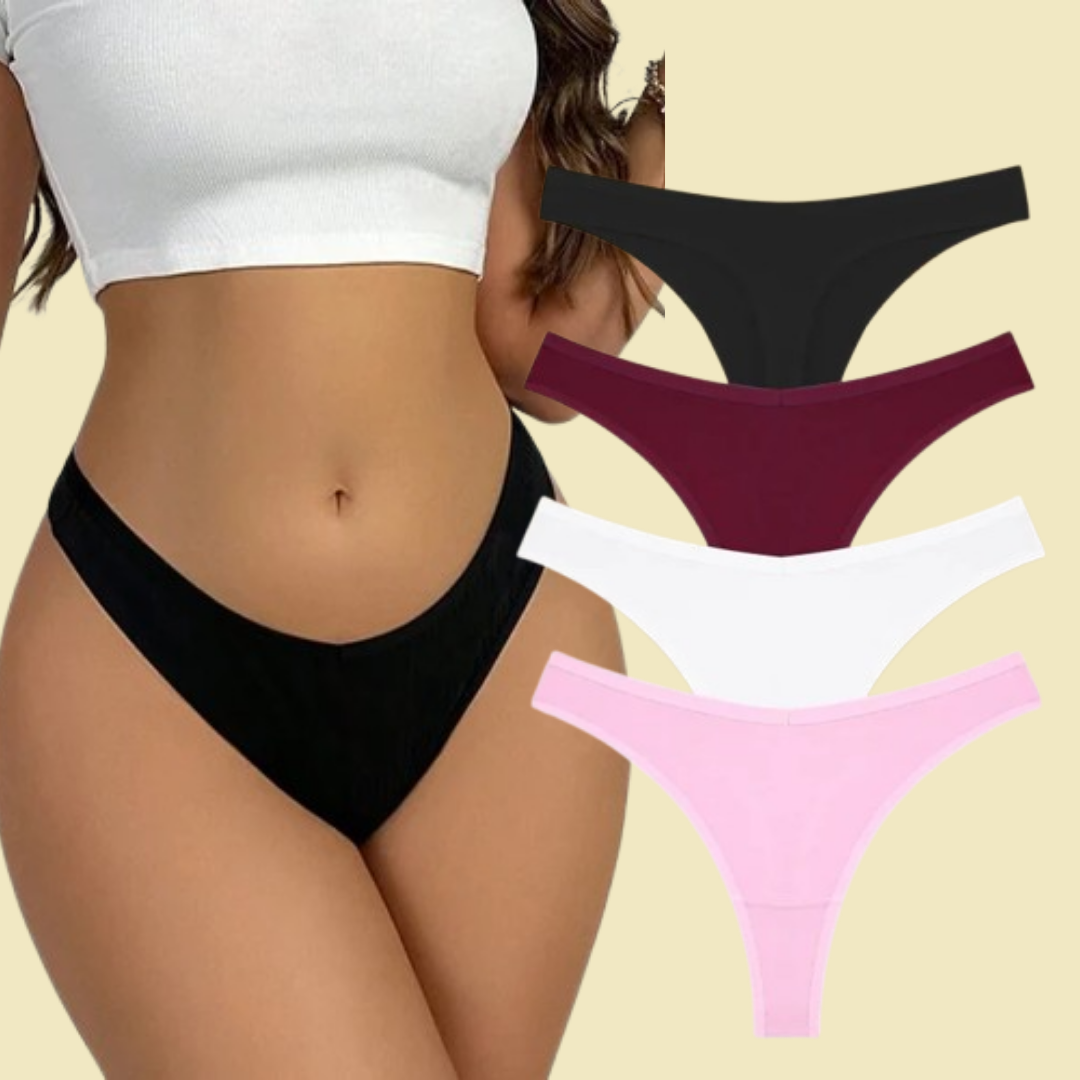 4PCS Women's Cotton Thongs Panty Set – Sexy Low Waist G-String Underwear