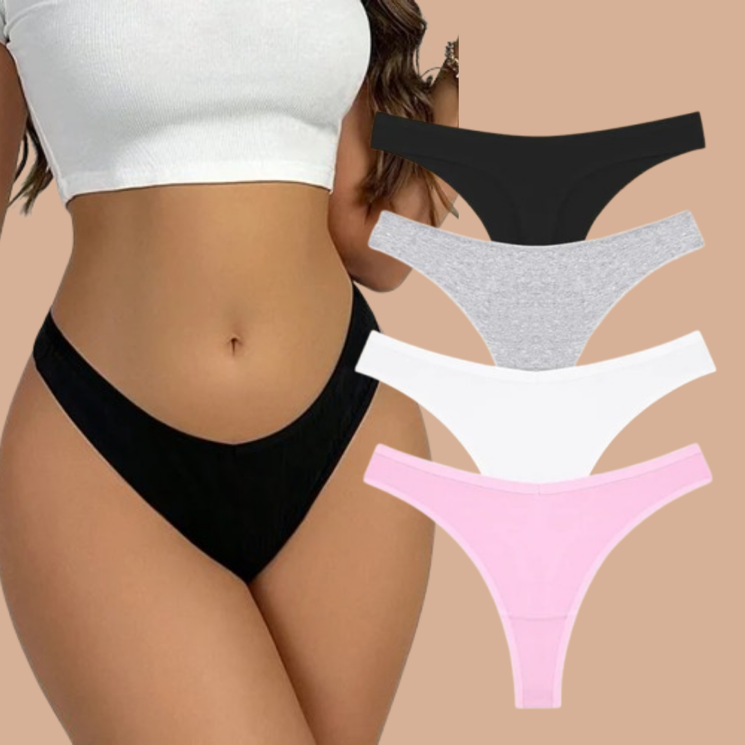 4PCS Women's Cotton Thongs Panty Set – Sexy Low Waist G-String Underwear