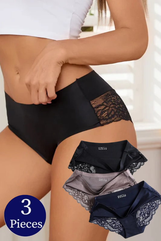 Exquisite Lace 3pcs Panty Set  – Soft & Sexy Satin Underwear for Ultimate Comfort