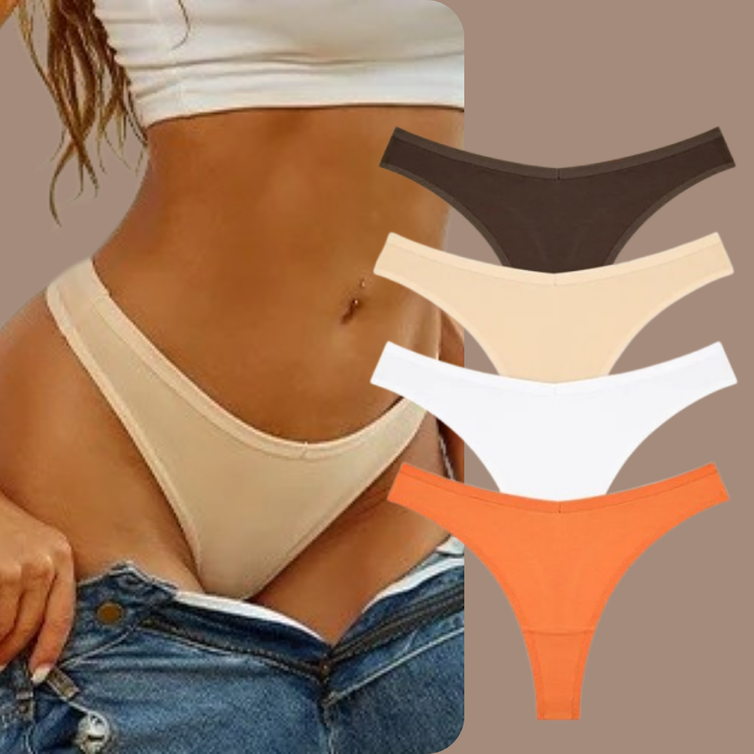 4PCS Women's Cotton Thongs Panty Set – Sexy Low Waist G-String Underwear