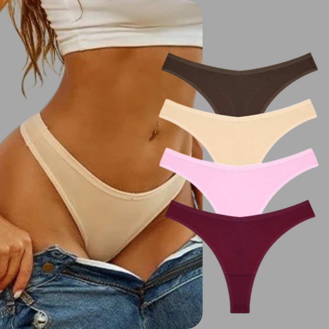 4PCS Women's Cotton Thongs Panty Set – Sexy Low Waist G-String Underwear