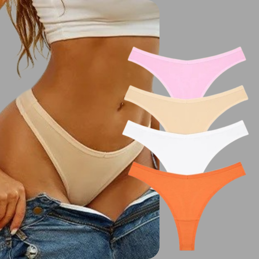 4PCS Women's Cotton Thongs Panty Set – Sexy Low Waist G-String Underwear
