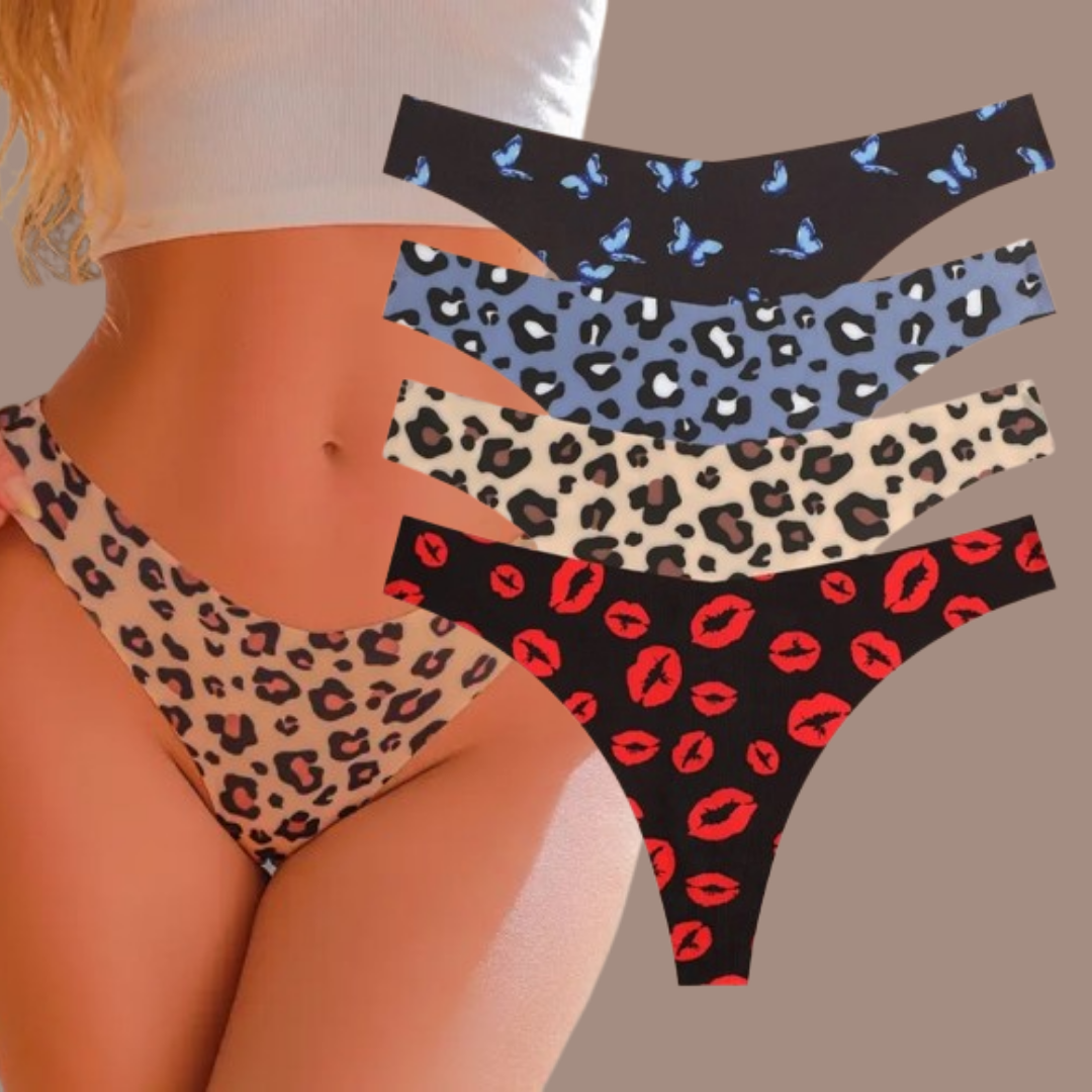 4Pcs Seamless Print Thongs Set – Ultra Soft & Sexy Comfort Fit Women’s Underwear
