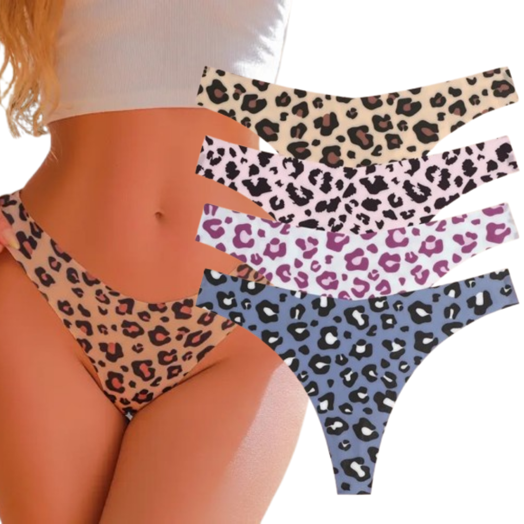4Pcs Seamless Print Thongs Set – Ultra Soft & Sexy Comfort Fit Women’s Underwear