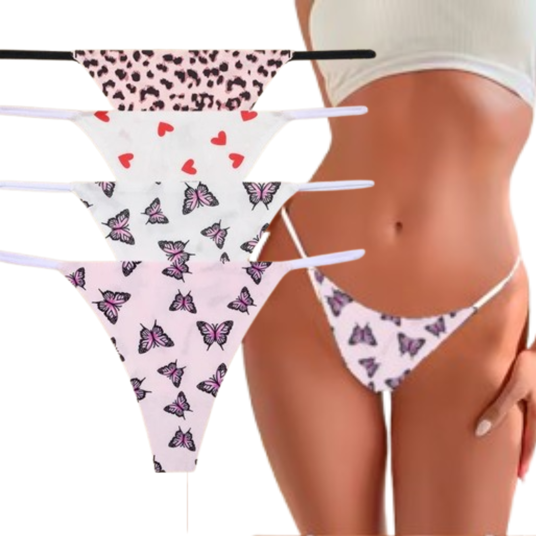 4PCS Seamless Print Thong Panty Set – Sexy, Low Waist, Ultra-Comfortable