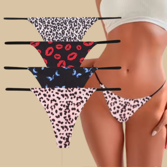 4PCS Seamless Print  Thong Panty Set – Sexy, Low Waist, Ultra-Comfortable