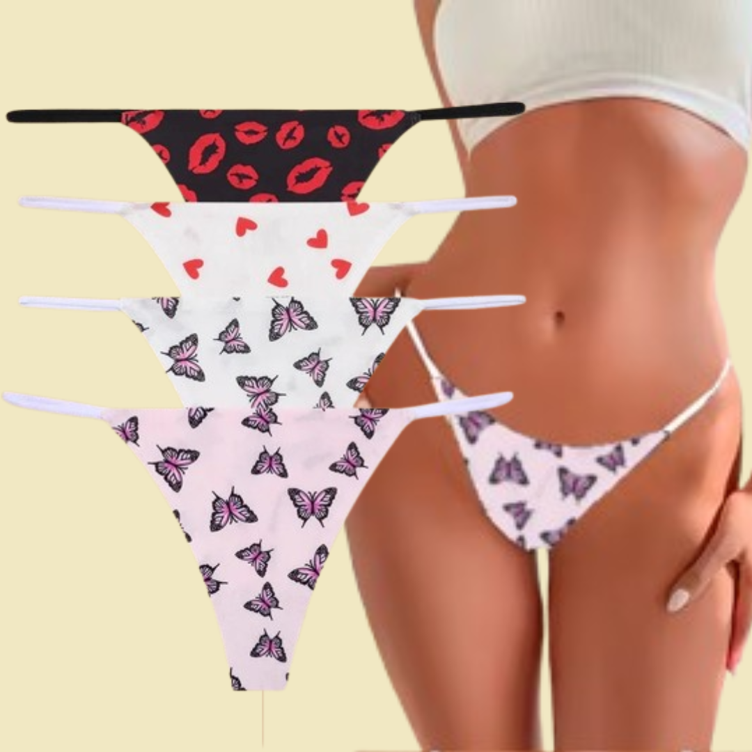 4PCS Seamless Print Thong Panty Set – Sexy, Low Waist, Ultra-Comfortable
