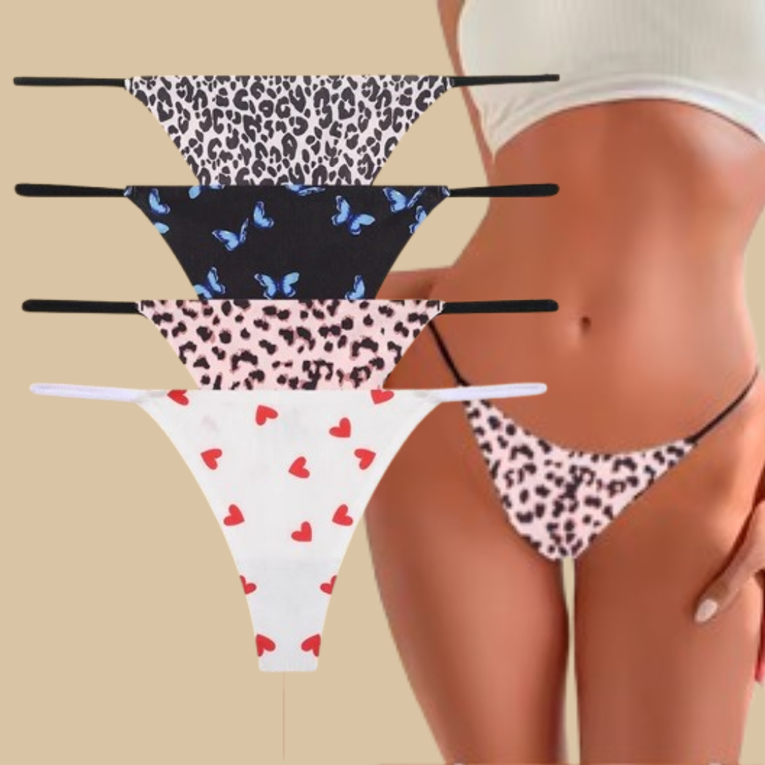 4PCS Seamless Print Thong Panty Set – Sexy, Low Waist, Ultra-Comfortable