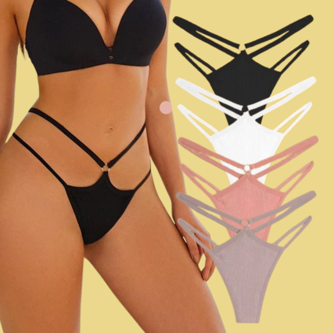 4Pcs Double Belt Thongs Panty Set – Cotton , Low Waist, Breathable Comfort Underwear For Women