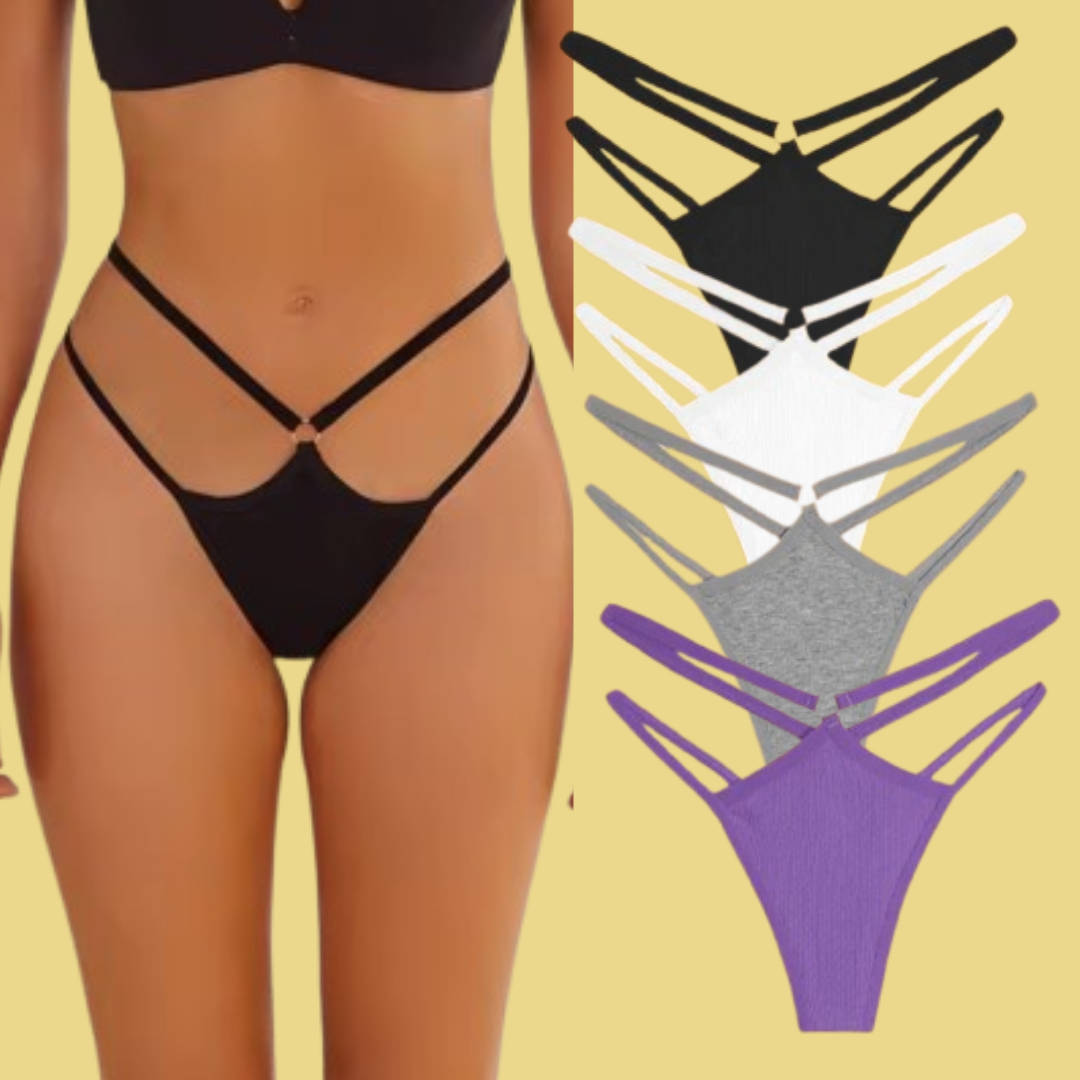 4Pcs Double Belt Thongs Panty Set – Cotton , Low Waist, Breathable Comfort Underwear For Women