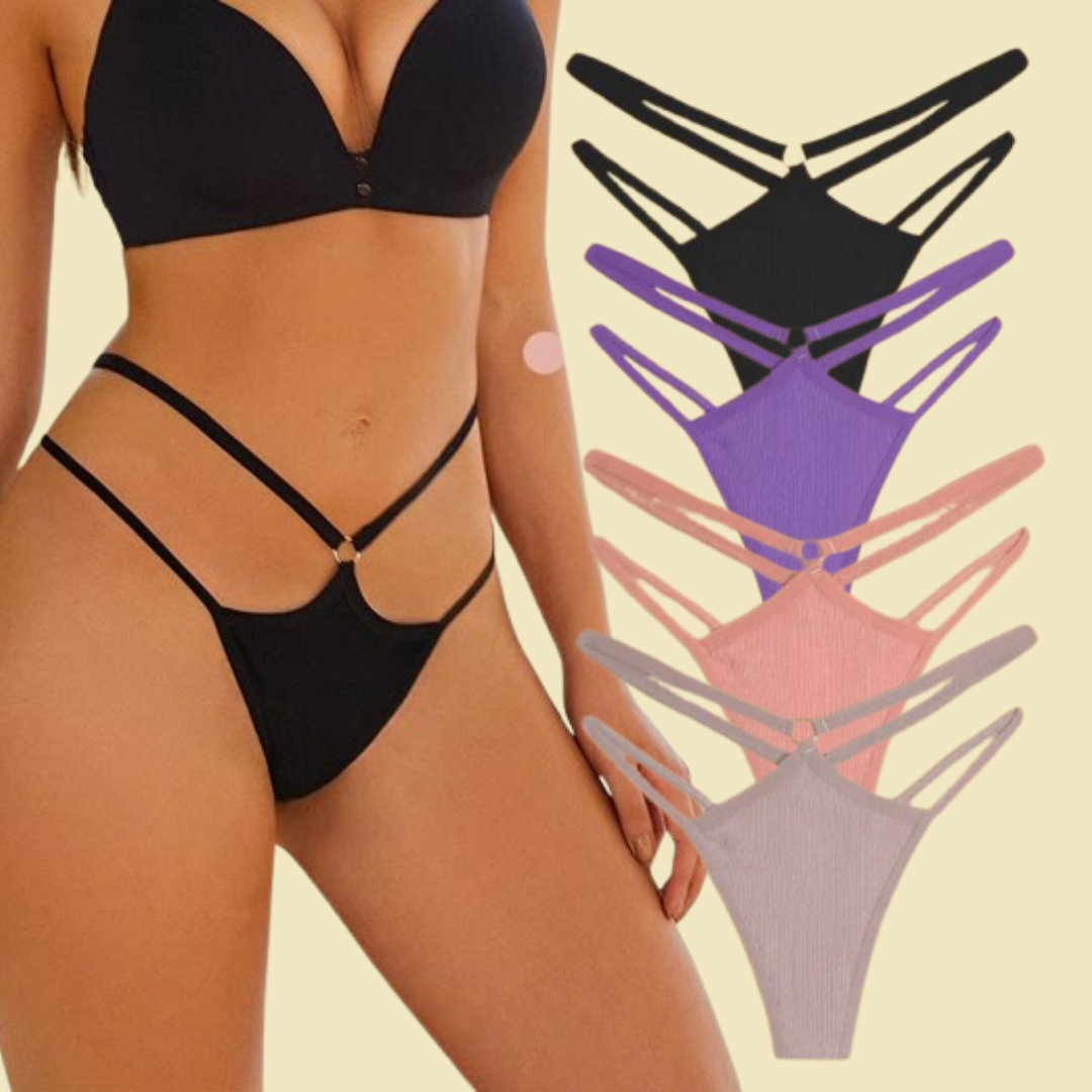 4Pcs Double Belt Thongs Panty Set – Cotton , Low Waist, Breathable Comfort Underwear For Women