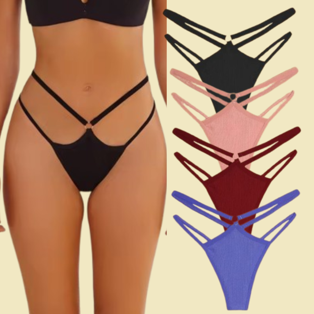 4Pcs Double Belt Thongs Panty Set – Cotton , Low Waist, Breathable Comfort Underwear For Women