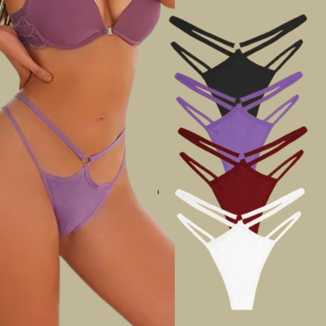 4Pcs Double Belt Thongs Panty Set – Cotton , Low Waist, Breathable Comfort Underwear For Women