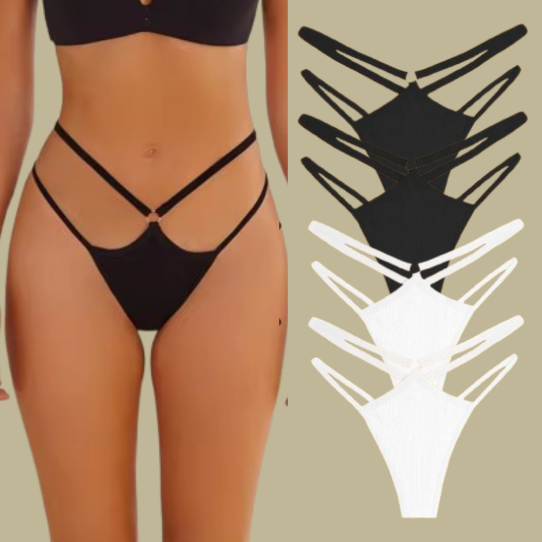 4Pcs Double Belt Thongs Panty Set – Cotton , Low Waist, Breathable Comfort Underwear For Women