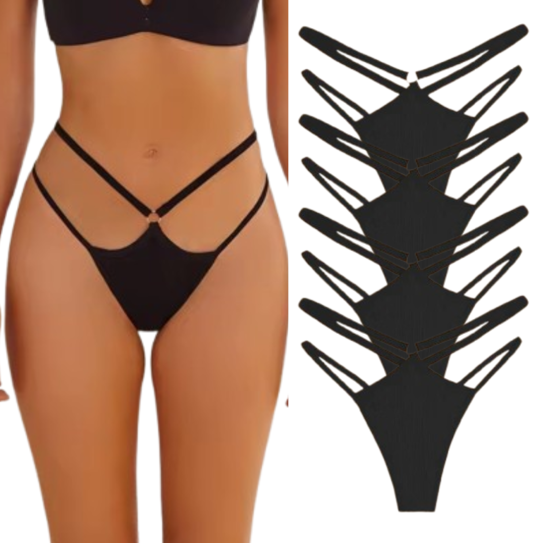 4Pcs Double Belt Thongs Panty Set – Cotton , Low Waist, Breathable Comfort Underwear For Women