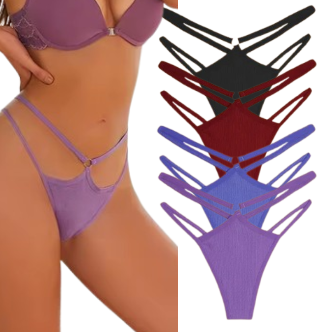 4Pcs Double Belt Thongs Panty Set – Cotton , Low Waist, Breathable Comfort Underwear For Women