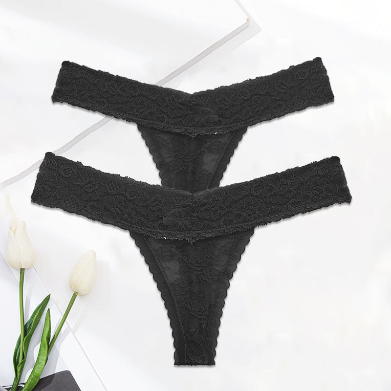 2PCS/Set Floral Lace G-string Thong Panties
