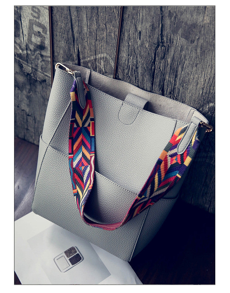 Colorful Strap Crossbody Tote Bag