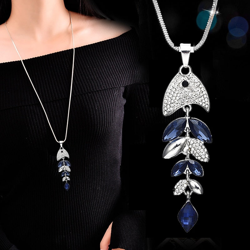 Simulated Pearl Crystal Leaf Necklaces