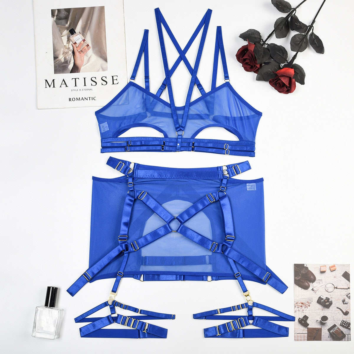 Fetish Lingerie G-String Thong Luxury Underwear Cutting 5-Piece Garter Exotic Bilizna Set