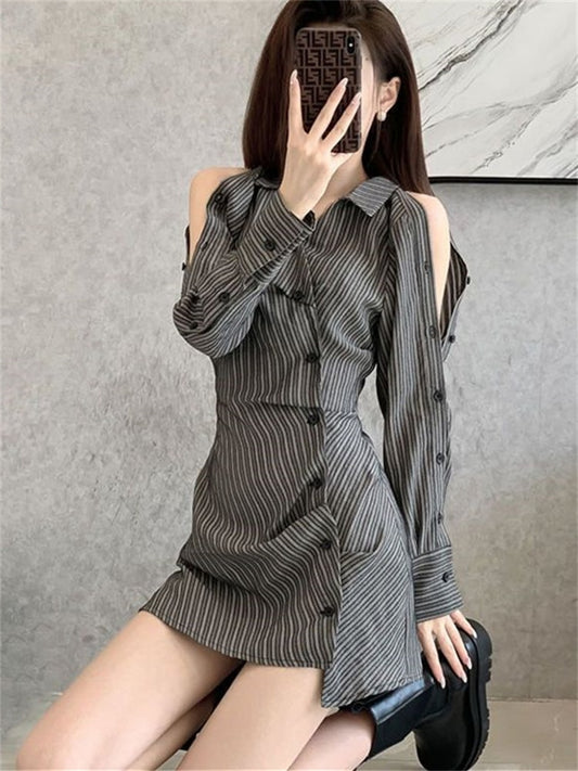 Off Shoulder Striped Mini Dress