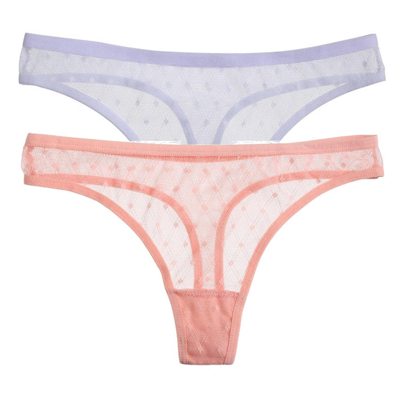 2PCS/Set  Sexy Lace Mesh G-String Thong Transparent Panties