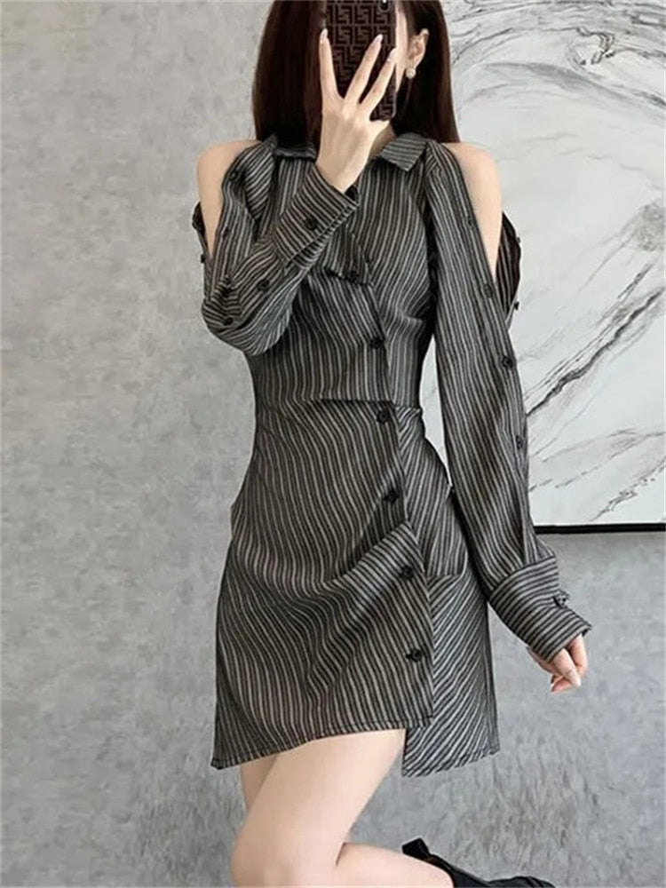 Off Shoulder Striped Mini Dress