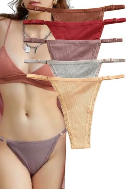 5Pcs Set  Cotton G-String Thong Panty   – Adjustable Waist T-Back Lingerie
