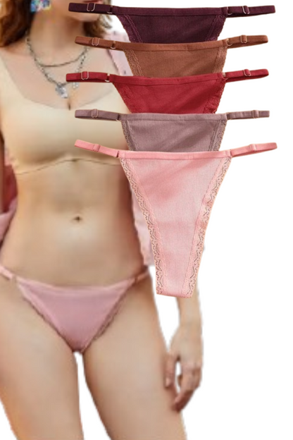 5Pcs Set  Cotton G-String Thong Panty   – Adjustable Waist T-Back Lingerie