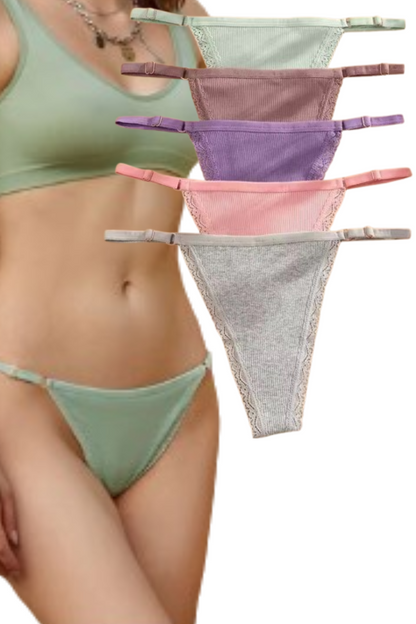 5Pcs Set  Cotton G-String Thong Panty   – Adjustable Waist T-Back Lingerie