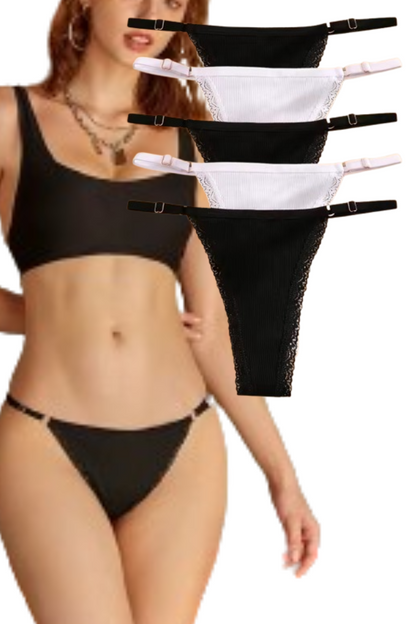 5Pcs Set  Cotton G-String Thong Panty   – Adjustable Waist T-Back Lingerie