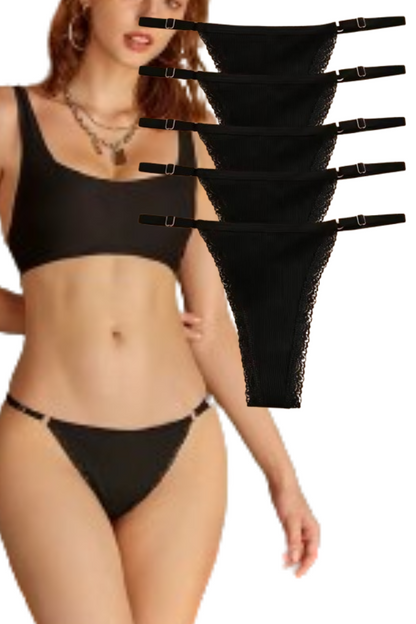 5Pcs Set  Cotton G-String Thong Panty   – Adjustable Waist T-Back Lingerie