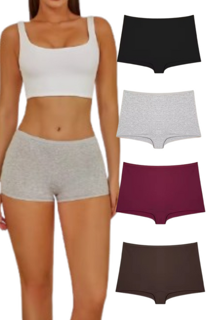 4PCS Women's Seamless Cotton Boxer Briefs Set  – Soft & Sporty Boyshort Panty Underwear XS-XL