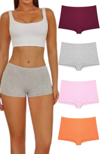 4PCS Women's Seamless Cotton Boxer Briefs Set  – Soft & Sporty Boyshort Panty Underwear XS-XL