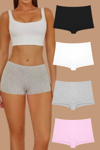 4PCS Women's Seamless Cotton Boxer Briefs Set  – Soft & Sporty Boyshort Panty Underwear XS-XL